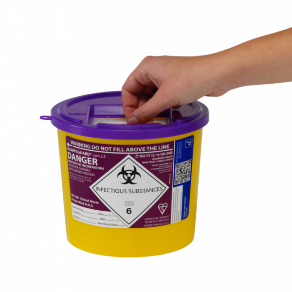 1H2/Y1/S1/16/GB/5493 Purple Lid Sharpsguard cyto Sharps bin 2.5 Litre