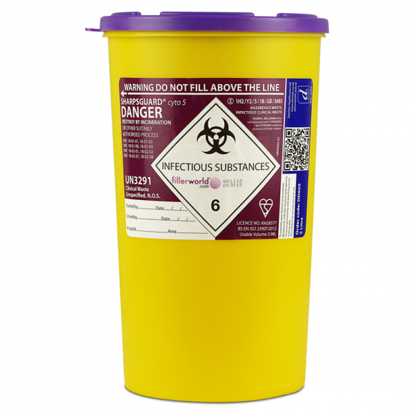 1H2/Y2/S/18/GB/5693 Purple Lid Sharpsguard cyto Sharps bin 5 Litre