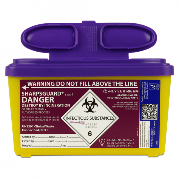 4H2/Y1/S/18/GB/5678 Purple Lid Sharpsguard cyto Sharps bin1 Litre